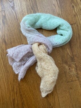 Pastel Gradient Lightweight Mohair Scarf - Mint, Lavender, Beige